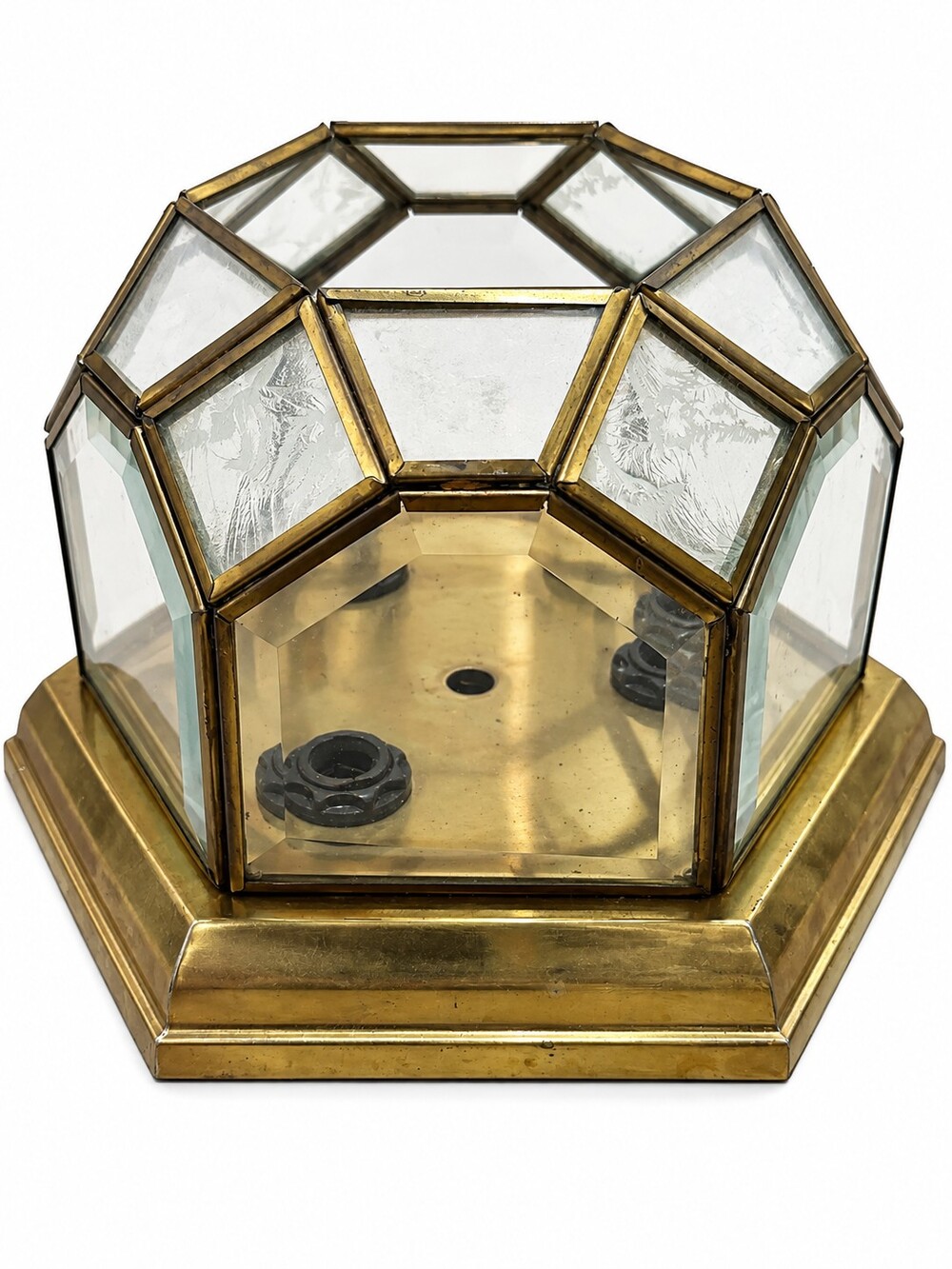 Vintage Octagonal Brass Beveled Glass Ceiling Light Flush Mount